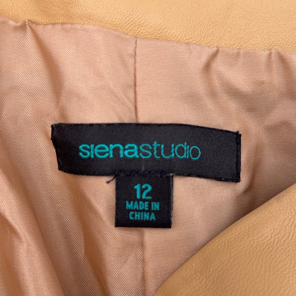 Siena Studio Women Camel Leather Pants Straight Leg High Rise Size 12 NWT - Picture 5 of 10